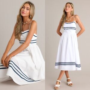 Red Dress Boutique Mable White Piper Nautical Blue Striped Midi Dress